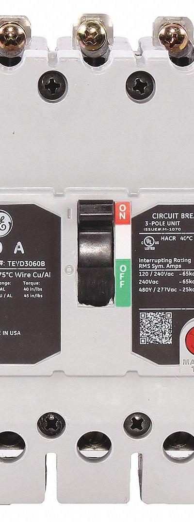 GE Molded Case Circuit Breaker: 60 A Amps - TEY-Frame GE Molded Case Circuit Breakers