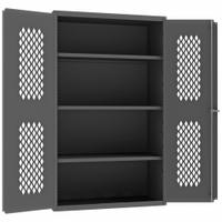 DURHAM MFG Storage Cabinet: 36 in x 24 in x 84 in, 3 Adj Shelves, Swing Handle & Keyed, Frame, Gray (MPN EMDC-362484-95). Key specifications — Brand: DURHAM MFG; Body Panel Type: Ventilated; Base Type: Frame; Cabinet Color: Gray; Frame Assembled: Assembled.
