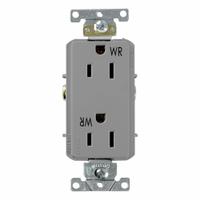 LEVITON Decora Plus Duplex Receptacle Outlet: Duplex, 5-15, Gray, 125V AC, 15 A, 2 Pole / 3 Wire (MPN WTD15-GY)