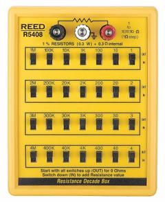 REED INSTRUMENTS Resistance Decade Box: 1 ohm to 110 ohm, 7 Decades, 1% Accuracy (MPN R5408). Key specifications — Brand: REED INSTRUMENTS.