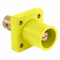 Single Pole Receptacle: Yellow, Straight Taper Nose Mating, Half Round with Tapped Hole Termination (MPN 16R19-UY). Key specifications — Series: 16; Receptacle Gender: Male; Brand: LEVITON.