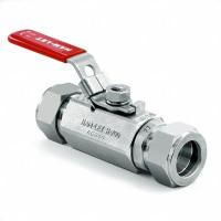 HAM-LET Manual Two-Way Ball Valve: 1/2 in, Stainless Steel, Straight, Compression x Compression (MPN H-700-SS-L-12MM-T-LD). Key specifications — Brand: HAM-LET; Handle: Locking Lever.
