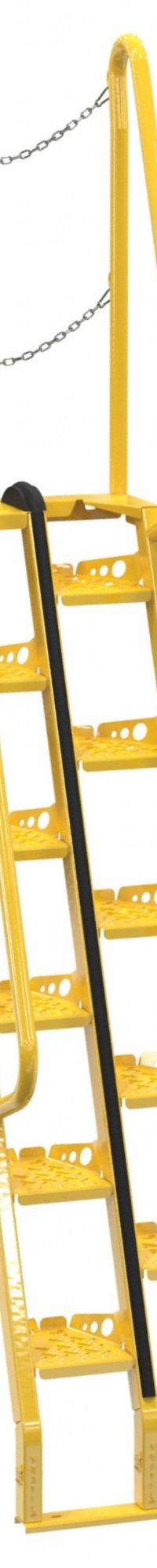 VESTIL Alternating Tread Stairs: 10.5 ft Overall Ht, Steel, 350 lb Load Capacity, Perforated (MPN ATS-7-68). Key specifications — Color: Yellow; Brand: VESTIL.