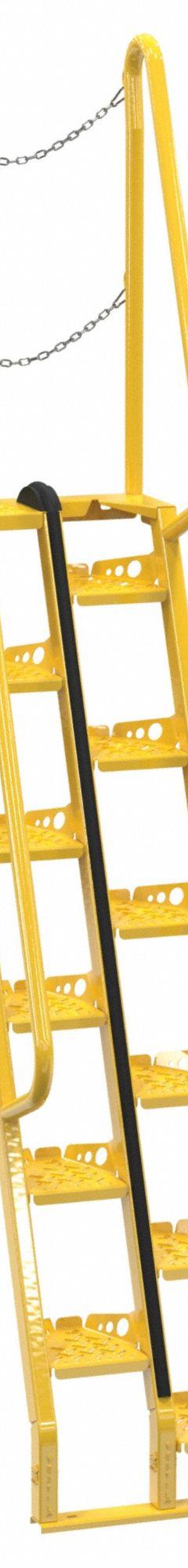 VESTIL Alternating Tread Stairs: 10.5 ft Overall Ht, Steel, 350 lb Load Capacity, Perforated (MPN ATS-7-68). Key specifications — Color: Yellow; Brand: VESTIL.