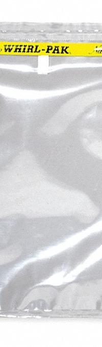 WHIRL-PAK Sampling Bag: Std, Sterile, 24 fl oz Capacity - oz, 710 mL Capacity - mL, 9 in Overall Lg (MPN B01063). Key specifications — Brand: WHIRL-PAK; Color: Clear; Product Type: Sampling Bag; Standards: FDA Approved Material; Style: Standard.