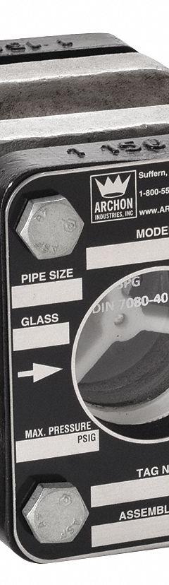 ARCHON INDUSTRIES, INC. Single Wall Sight Flow Indicator: Rotor, Stainless Steel, 1/2 in Flange (MPN AKF-FR005AC07A). Key specifications — For Media Type: Fluids; Brand: ARCHON INDUSTRIES, INC.; Sight Material: Borosilicate Glass; Connection Type: Flange; Bolt Material: Stainless Steel; Flow Direction: Horizontal Left; Seal Material: PTFE.