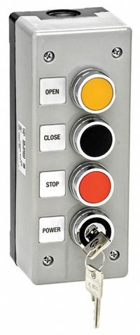 AMERICAN GARAGE DOOR SUPPLY Control Station: Open-Close-Stop, Double Pole, Outdoor, Surface Mount (MPN 3BXLT). Key specifications — attr1070078: Non-Metallic Enclosure; attr92627: 3BXLT; attr93592: AMERICAN GARAGE DOOR SUPPLY; attr1070071: Gate Operators; attr1070072: Double Pole; attr1070073: Open-Close-Stop; attr1070075: Outdoor; attr1070080: Surface Mount.