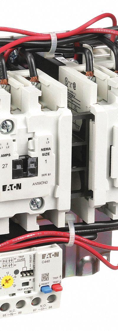 EATON Magnetic Motor Starter: Reversing, 3 Poles, NEMA Size 1, 27 A - Reversing Starters with Electronic Overloads
