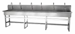 SANI-LAV Wash Station: 45 in Overall Ht, 117 in Bowl Lg, 8 in Bowl Dp, 0.5 gpm Flow Rate, Sensor (MPN 512FBL-0.5). Key specifications — Includes Side Splash: Side Splash Not Included; Power Source: Battery Powered; Brand: SANI-LAV.
