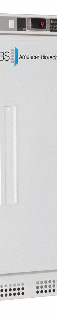 AMERICAN BIOTECH SUPPLY Lab Refrigerator: 5.2 cu ft, Undercounter, 1°C to 10°C, 24 in Overall Dp (MPN ABT-HC-UCFS-0504G). Key specifications — Door Opening Style: Right; Color: White; Alarm Type: Temperature; Manufacturer Part Number: ABT-HC-UCFS-0504G; Brand: AMERICAN BIOTECH SUPPLY; Product Type: Lab Refrigerator; Door Type: Swing Glass; Refrigerant Type: R-600a.
