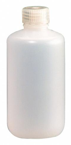 NALGENE Sampling Bottle: HDPE, 8 fl oz, 240 mL, Natural, 24-415 Screw Closure Size, Closure Included (MPN PLA-03155). Key specifications — Body Color: Natural; Closure Attached: Attached; Brand: NALGENE; Pre-Cleaned: None; Closure Included: Yes.