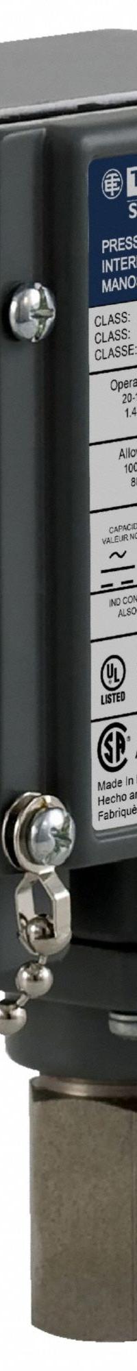 TELEMECANIQUE SENSORS Pressure Switch: 20 psi – 1,000 psi, 9012G Series, 1 Pressure Connection Ports (MPN 9012GCW1G18). Key specifications — Brand: TELEMECANIQUE SENSORS; Pressure Connection Type: 1/4-18" FNPT.