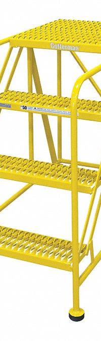 COTTERMAN Work Platform: 3.3 ft Platform Ht - Max, 24 in x 24 in, Steel, 800 lb Load Capacity (MPN 4WP2424A3B8AC2P6). Key specifications — Folding: Not Foldable; Mobility: Rolling; Components Included: Rubber Foot Pads; Use Location: Indoor; Brand: COTTERMAN; Color: Yellow; Height Adjustability: Fixed Height; Includes Handrails: Handrails Not Included.