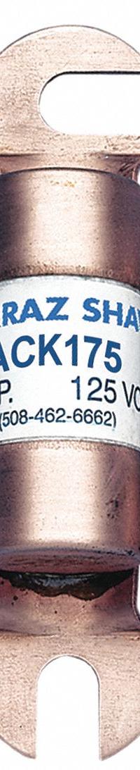 MERSEN Forklift Limiter Fuse: ACK Series, Bolt-On, Gen Purpose, 175 A, 125 V DC, Non-Indicating (MPN ACK175). Key specifications — Brand: MERSEN; Series: ACK.