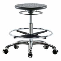 Stool: Polyurethane, Ht Range 19 1/4 in to 27 in, 13 in Seat Wd, 13 in Seat Dp, 0 Glides, 5 Casters (MPN IPMBSO-CR-CF-CC-BLK). Key specifications — Brand: APPROVED VENDOR; Foot Support: Yes; Base Material: Aluminum; ESD-Safe: Not ESD Safe; Number of Casters: 5.