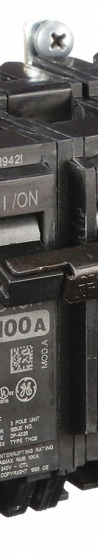 GE Miniature Circuit Breaker: THQB, 100 A, 120/240V AC, Three Phase, 10kA at 120/240V AC, Std (MPN THQB32100). Key specifications — attr195972: 100 A; attr195973: 120/240V AC; attr195974: Three; attr195975: 10kA at 120/240V AC; attr195976: Load Centers.