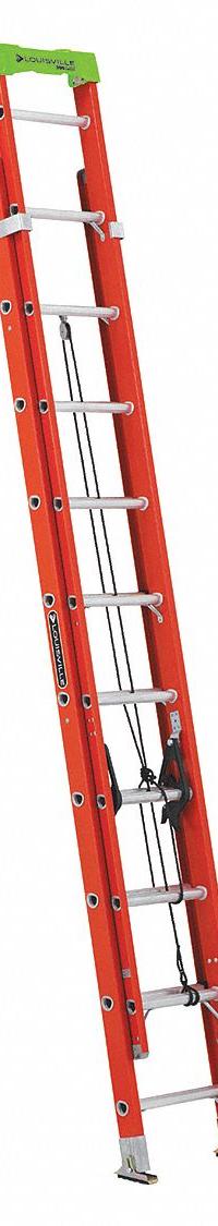 LOUISVILLE LADDER Extension Ladder: 20 ft Ladder Size, Fiberglass, 300 lb Load Capacity, 42 lb Wt (MPN L-3022-20PT). Key specifications — Color: Orange; Brand: LOUISVILLE LADDER; Included Features: Mar-Resistant End Caps; Removable Fly: Fixed.