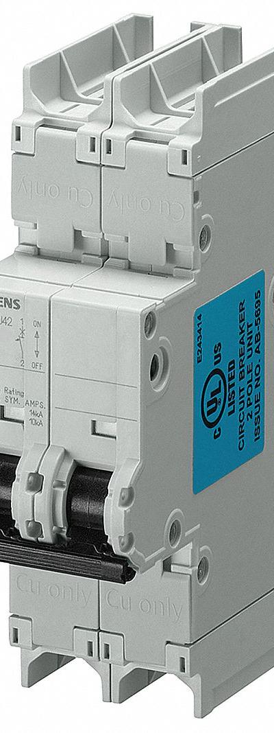 SIEMENS Miniature Circuit Breaker: 0.5 A Amps - C-Curve, 2-Pole UL489 DIN Rail-Mount Miniature Circuit Breakers