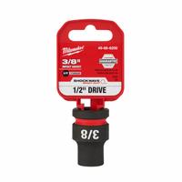 MILWAUKEE Standard Impact Socket: 1/2 in Drive Size, SAE, 3/8 in Socket Size, 6-Point, Std, Friction (MPN 49-66-6200). Key specifications — attr1215501: MILWAUKEE; attr1215515: Black Phosphate; attr1215518: 3/8 in.