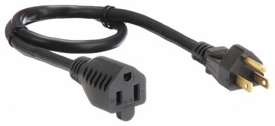APPROVED VENDOR Extension Cord: Indoor Use, 3 ft Lg, Outlet, 5-15P, 16/3, SJT, Black - Indoor Extension Cords with Single Outlet