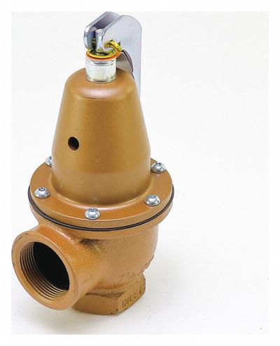Watts Pressure Relief Valve: FNPTF x FNPTF, 1 1/4 in x 1 1/2 in, Iron - ASME Section XIII Hot Water Pressure Relief Valves