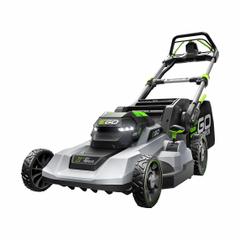 EGO Battery-Powered Lawn Mower: Self-Propelled, 21 in Cutting Wd, Bag/Mulch/Side Discharge Location (MPN LM2114SP). Key specifications — Run Time: 50 min; Cutting Height Adjustment: Single-Point; Battery Platform: POWER+; Deck Material: Plastic; Brand: EGO; Speed Settings: Variable; Filter - Kit Contents: Battery Included; Power Source: Battery-Powered.