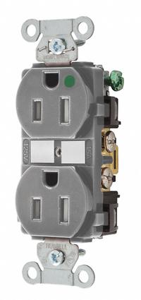 BRYANT Receptacle: Hospital Grade, Duplex, 5-15R, Gray, 125V AC, 15 A, 2 Pole / 3 Wire (MPN 8200HBGRYTR)