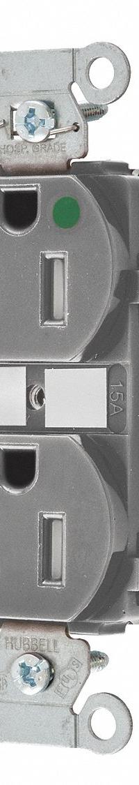 BRYANT Receptacle: Hospital Grade, Duplex, 5-15R, Gray, 125V AC, 15 A, 2 Pole / 3 Wire (MPN 8200HBGRYTR)