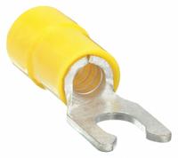 GRAINGER Fork Terminals: Yellow, Vinyl, #8 Stud Size, 12 AWG – 10 AWG Wire Range, Locking Fork (MPN 5WHD7). Key specifications — Barrel Style: Funnel Entry; Manufacturer Part Number: 5WHD7; Brand: GRAINGER.