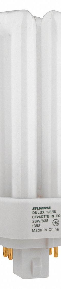 LEDVANCE/ SYLVANIA Compact Fluorescent Bulb: 4-Pin (GX24q-3), T4, Fluorescent, 2700K, 26 W Watt (MPN CF26DT/E/IN/827/ECO). Key specifications — Brand: LEDVANCE/ SYLVANIA; Bulb Designation: CF26DT/E/IN/827/ECO; Dimmable: Yes; Color Temperature: 2700K.