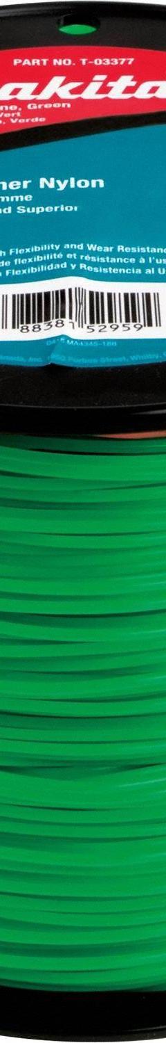 MAKITA String Trimmer Line: Co-Polymer Nylon, 0.08 in Dia, 1,200 ft Overall Lg, Round, Green (MPN T-03377). Key specifications — Brand: MAKITA; Compatible Product Type: Standard Trimmer Head; Material: Co-Polymer Nylon.