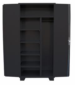 JAMCO Storage Cabinet: 36 in x 24 in x 78 in, 5 Shelves, Swing Handle & Padlock Hasp, 14 ga Panel (MPN MS236BL). Key specifications — attr113683: 20 in X 20 in; attr113700: Adjustable; attr113673: Legs; attr113674: Black; attr113686: No; attr113685: Assembled; attr113675: Shelves; attr66488: JAMCO.