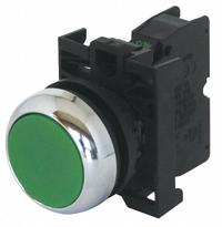 EATON Flush Push Button Operator: Non-Illuminated, Flush Profile, Metallic, 22 mm, 1NO (MPN M22M-D-G-K10). Key specifications — Brand: EATON; Action: Momentary; Series: M22; Push Button Material Type: Metallic.