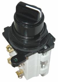 EATON Selector Switch: 30 mm Panel Mounting Size, 3 Positions, Short Lever, 2NO/2NC, Metallic (MPN E34VHBK1-23X). Key specifications — AC Contact Rating: 10 A @ 600 V; Action: Maintained/Maintained/Maintained; Cam: 3; DC Contact Rating: 5 A @ 250 V; Hazardous Location Specification: Not Rated; Operator Head Material: Polymer; Operator Head Type: Short-Handled Knob; Operator Illumination: Non-Illuminated.