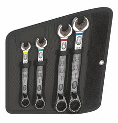 WERA Combination Wrench Set: Alloy Steel, Nickel Chrome, 4 Tools, 10 mm to 19 mm Range of Head Sizes (MPN 05020090001). Key specifications — attr309581: Nickel Chrome; attr309580: Alloy Steel; attr309571: Yes; attr309583: No; attr309587: Yes; attr324931: WERA; attr309569: 10 mm to 19 mm; attr309572: Pouch.