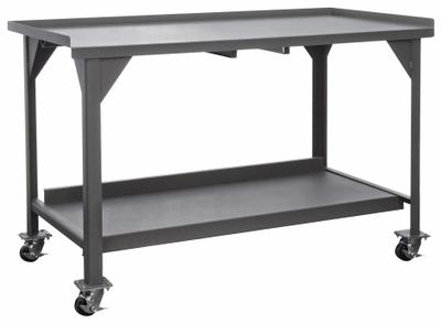 DURHAM MFG Workbench: Fixed Ht, Steel, 60 in x 30 in, 4,000 lb Overall Load Capacity - Mobile Workbenches with Lower Shelves