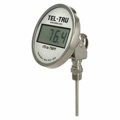 TEL-TRU Digital Thermometer: 6 in Stem Lg, -75°F to 750°F, ±0.5°F/0.3°C, 1/2 in Thread Size, NPT (MPN ND5AB09111-P22066). Key specifications — Thread Type: NPT; Brand: TEL-TRU; Accuracy: ±0.5 °F/0.3 °C.