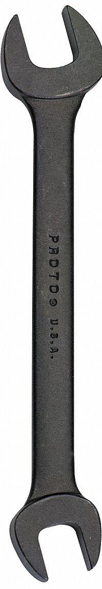 PROTO Open End Wrench: Alloy Steel, Black Oxide, 3/4 in_11/16 in Head Size, 8 63/64 in Overall Lg (MPN J3035B). Key specifications — attr309776: No; attr309781: Black Oxide; attr309780: Alloy Steel; attr324939: PROTO.