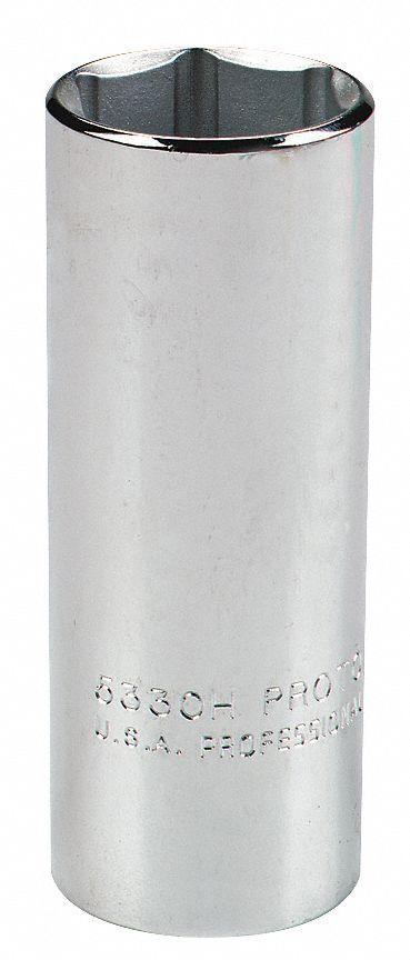 PROTO Socket: SAE, 1/2 in Drive Size, 1 1/4 in Socket Size, 6-Point, Deep, Chrome - 1/2" Drive Hand Sockets