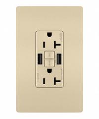 USB Receptacle: Duplex, 5-20R, 2 USB Ports, USB Type A, Ivory, 125V AC, 20 A, GFCI (MPN 2097TRUSBAAI). Key specifications — Brand: LEGRAND.