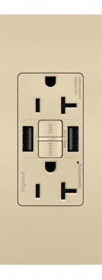USB Receptacle: Duplex, 5-20R, 2 USB Ports, USB Type A, Ivory, 125V AC, 20 A, GFCI (MPN 2097TRUSBAAI). Key specifications — Brand: LEGRAND.