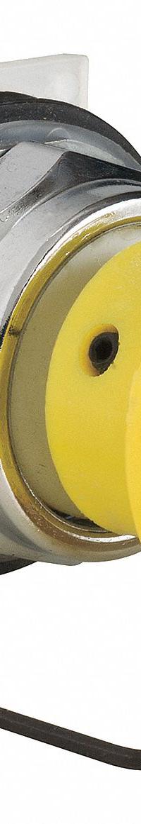 SCHNEIDER Mushroom Head Push Button: 30 mm Mounting Size, Metallic, Momentary (MPN 9001KR24Y). Key specifications — Brand: SCHNEIDER; Action: Momentary; Series: 9001K; Push Button Material Type: Metallic.