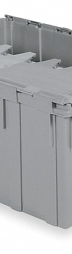 BUCKHORN Attached Lid Tote: 28 gal, 28 in x 21 in x 15 1/2 in, Gray Body, Gray Lid, Stacking Capable (MPN 39280). Key specifications — attr1188613: Plastic; attr1188631: BUCKHORN.