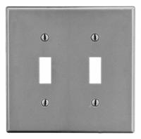 HUBBELL Wall Plate: Toggle, 2 Gang, Gray, Std Size (MPN P2GY). Key specifications — Brand: HUBBELL; Material: Polycarbonate.