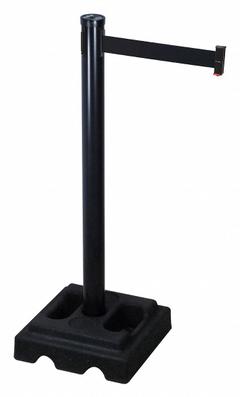 RETRACTA-BELT Barrier Post with Belt: Black, No Pattern, No Legend, 10 ft Belt Lg, Black (MPN 302BA-BK). Key specifications — Base Material: Rubber; Belt Color: Black; Brand: RETRACTA-BELT; Post Material: Aluminum; Post Color: Black; Message: No Legend.