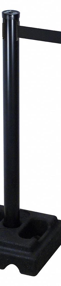 RETRACTA-BELT Barrier Post with Belt: Black, No Pattern, No Legend, 10 ft Belt Lg, Black (MPN 302BA-BK). Key specifications — Base Material: Rubber; Belt Color: Black; Brand: RETRACTA-BELT; Post Material: Aluminum; Post Color: Black; Message: No Legend.