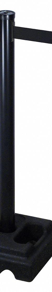 RETRACTA-BELT Barrier Post with Belt: Black, No Pattern, No Legend, 10 ft Belt Lg, Black (MPN 302BA-BK). Key specifications — Base Material: Rubber; Belt Color: Black; Brand: RETRACTA-BELT; Post Material: Aluminum; Post Color: Black; Message: No Legend.