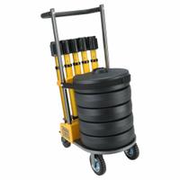 Belt Barrier System: 42 in Post Ht, 15 ft Belt Lg, Yellow, 2 No. of Posts, Message, Fillable Base (MPN PL4007). Key specifications — Brand: BANNER STAKES; Base Shape: Round Flat; Belt Color: Yellow; Message: Closed for Maintenance; Post Color: Yellow; Includes: (5) Bases; Belt Type: Message.