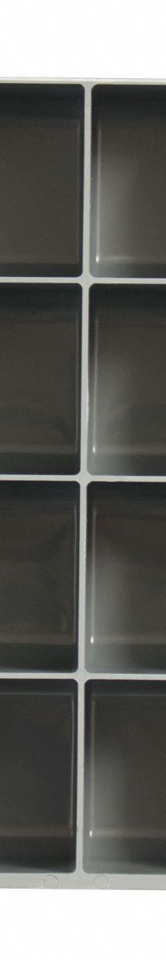 Compartment Drawer Insert: 18 in x 12 in x 3 in, 2 1/8 in x 2 27/32 in, 32 Compartments, 0 Dividers (MPN 124-95-32-IND). Key specifications — Color: Gray; Compartment HxWxD: (32) 2-1/8 x 2-27/32; Removable Dividers: No; Compatible Manufacturer Model Number: 123-95; Brand: DURHAM MFG.