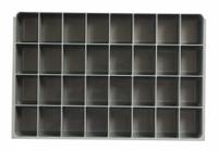 Compartment Drawer Insert: 18 in x 12 in x 3 in, 2 1/8 in x 2 27/32 in, 32 Compartments, 0 Dividers (MPN 124-95-32-IND). Key specifications — Color: Gray; Compartment HxWxD: (32) 2-1/8 x 2-27/32; Removable Dividers: No; Compatible Manufacturer Model Number: 123-95; Brand: DURHAM MFG.